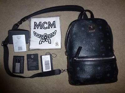 Auth MCM Klassik Small Visetos Monogram Black Sling Bag Leather Crossbody MINT • $399.88