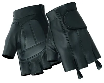 Mens Tough Deer Skin Fingerless Black Leather Motorcycle Cruising Gloves • $23.95