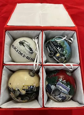 MERCEDES-BENZ Holiday Painted Glass Christmas Ornaments Box Of 4 • $47.99