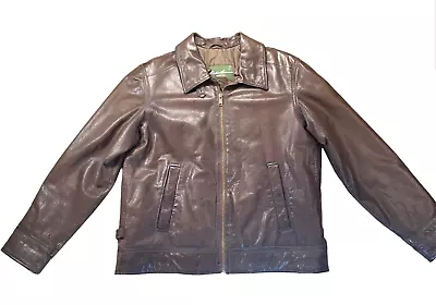 Eddie Bauer 100% Leather Bomber Biker Jacket Mens LARGE Zip Up Side Buckles Warm • $60