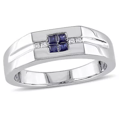 Amour Sterling Silver Men's Sapphire And White Diamond Ring • $114