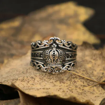 Mens Black CZ King Crown Ring Men Stainless Steel Size 7 8 9 10 11 12-15 Gift • $7.99