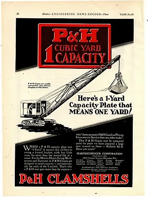 1927 P & H Harnischfeger Crane Ad: Shovel Dragline Pile Driver - Clamshell • $17.76