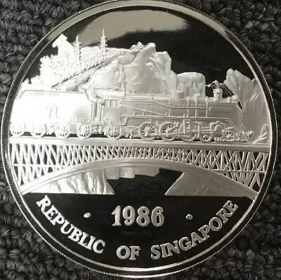 1986 Singapore 5oz .999 Fine Silver  Malaysia Railroad • $200