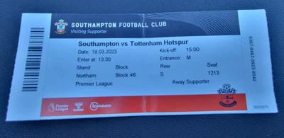 £8 • Buy SOUTHAMPTON V TOTTENHAM HOTSPUR USED TICKET 18/3/23 PREMIER LEAGUE Spurs