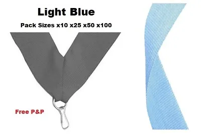 LIGHT/SKY BLUE MEDAL RIBBONS LANYARDS WITH CLIP 22mm WOVEN PACKS OF 10/25/50/100 • £4.25