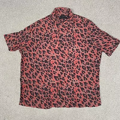 ALL SAINTS Shirt Mens Large Red Monteray Short Sleeve Viscose Hawaiian Leopard • £39