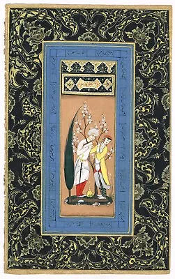 Persian Painting Of Persian Couple - Gouache Pigments & Gold 6.25x10 Inches • $350.99