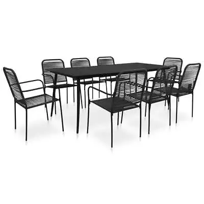 Dining Set Cotton Rope And Steel Black Table Chair Outdoor 7/9 Piece VidaXL • $976.99