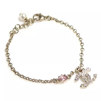 CHANEL Bracelet Chain CC Rhinestone Pink Bijou COCO Gold GP C21K Authentic • $1158.58