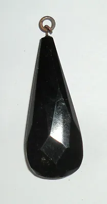 Antique Victorian Mourning Black Glass Pendant Funeral Adornments Large 2  Long • $35