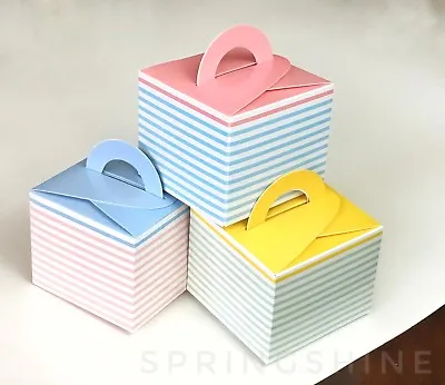 Stripe Bakery Boxes  For Cookie/Macaron Gift Party Pink Yellow Blue | Pack Of 12 • $8.99