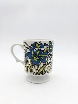 MCM Pedestal Coffee Cup Mug Green Blue Mod Hippie Flower Power Small Floral • $9.99