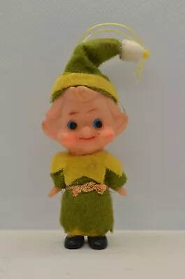 Vintage Japan Elf Pixie Christmas Ornament Green Felt Clothes 3 1/4 Inches • $14.99