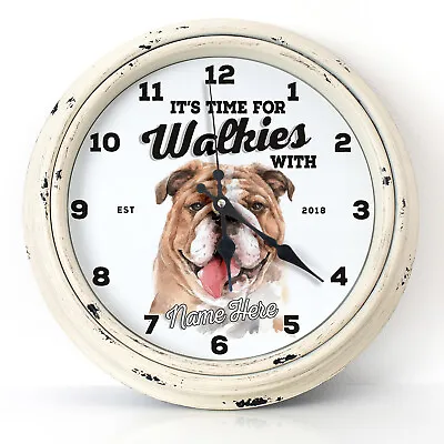 Personalised Kitchen Clock British Bulldog Name Round Wall Hanging Gift DC06 • £22.95