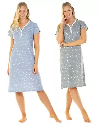 La Marquise Cotton Nightie Ladies Heather Stars Short Sleeve Jersey Nightdress • £14.99