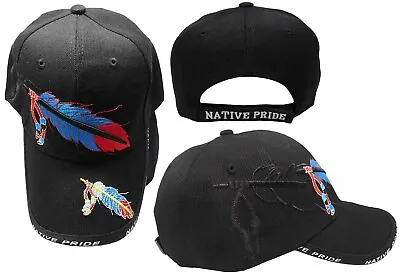 Native American Feather Beads Native Pride Indian Shadow Black Cap CAP642 Hat • $10.88