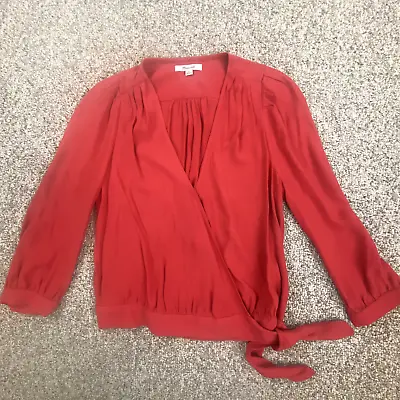 Madewell Shirt Womens XS Extra Small Red V-Neck Front Wrap/Tie Balloon Sleeve • $13.99