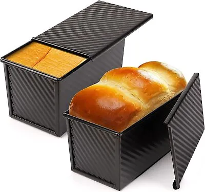 2 Pack Pullman Loaf Pan 1 LB Non-Stick Bread Pan W/ Lid Corrugated Bread Toast • $33.12