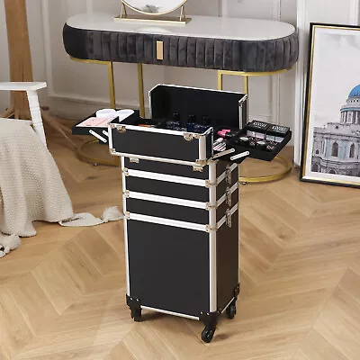 4 In 1 Pro Aluminum Rolling Makeup Case Salon Cosmetic Organizer Trolley US • $68.99