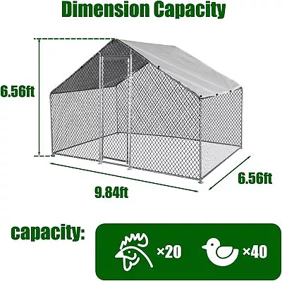 6.6 X 9.8 X 6.6 Large Metal Chicken Coop Walk-in Poultry Cage Hen Run House • $125.99