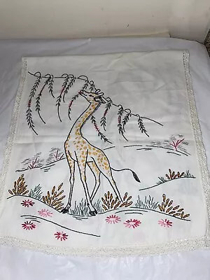 VTG Giraffe Cotton Embroidered Tea Towels Kitchen & Table Decor Hand Stitched • $20