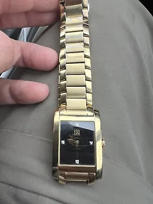 Esq Movado E5342 Swiss Black Dial With Diamonds Gold Tone Bracelet Watch Runs C1 • $73.20