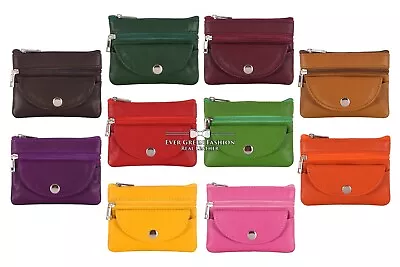 Women's Genuine Leather Minimalist Pouch Small Coin Card Wallet Zip Pouch Purse • £8.90