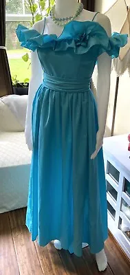 Vintage Blue Ruffle Formal Dress Gown • $34