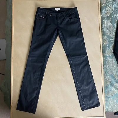 Diesel Industry Mens Black Waxed Denim Division Jeans Straight Leg Size 28 • $26.06