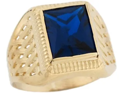 10k Or 14k Real Gold Simulated Sapphire September Birthstone Mens Ring • $354.99