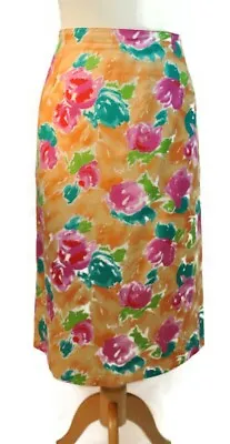 Windsmoor Retro Vibrant Floral Multi-Coloured Linen Blend Pencil Skirt UK 16 • £15