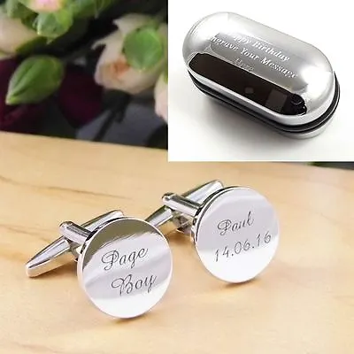 Silver Round Engraved Personalised Page Boy Wedding Cufflinks • £15.99