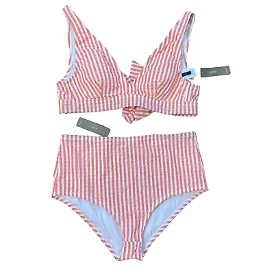 J. Crew Women's NWT Orange/White High Waisted Seersucker Bikini Set Size Small • $50