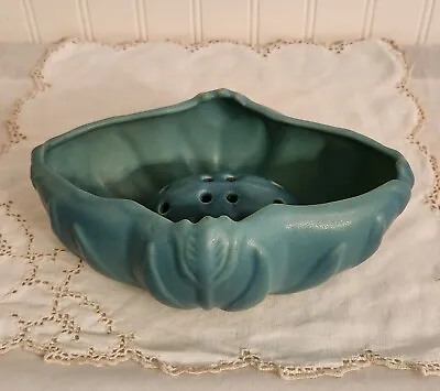 VAN BRIGGLE Art Pottery Vintage Tulip Bowl Vase Flower Frog Turquoise Ming Blue  • $110