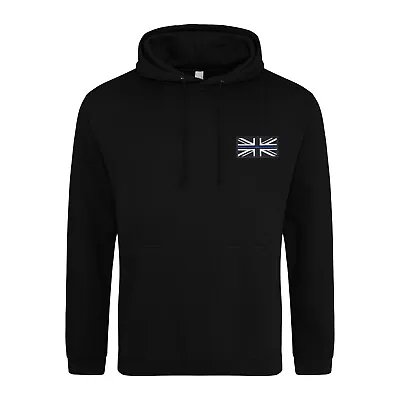Police Thin Blue Line Union Jack Embroidered Hoodie Police Hooded Sweatshirt • £24.99