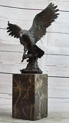 Lake Rights  Bronze Statue Of Eagle On Branch With Fish Figurine Marble Base Art • $149.50