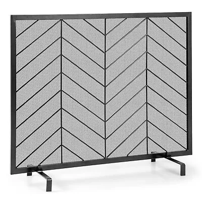 38  X 31  Single Panel Fireplace Screen Wrought Iron Mesh Fire Spark Guard Black • $59.99