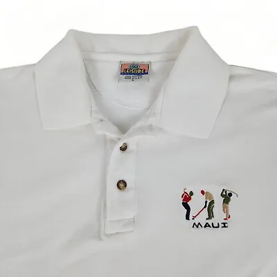 Vintage Maui Golf Polo Shirt Men's Large Thick White Embroidered Cotton Leisure • $12.74