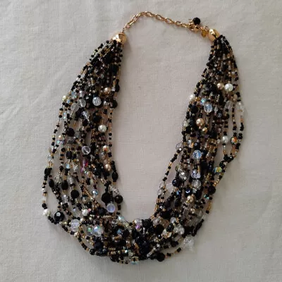 $9.99 • Buy Joan Rivers Necklace Multi Strand Crystal Glass Beads Multi Color Black Czech