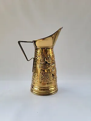 Brass Look Embossed Metal Water Pitcher Tavern Pub Scene Made In England  • $10