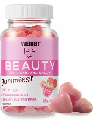 WEIDER Hair Skin And Nails - 40 GUMMIES Raspberry Biotin Vit C Q10 - BB 04/2024 • £9.99