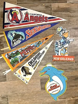 6 Vintage PENNANTS Travel Tourist Sport Souveni New Orleans Memphis Seaworld LOT • $90