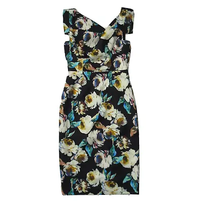 NWT Black Halo Jackie O In Black Holographic Floral Stretch Sheath Dress 2 • £125.47