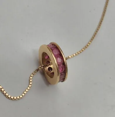 14KT Gold BOX Chain Necklace With Round Ruby Gemstone Pendant 18  Long 2.2 Grams • $179.99