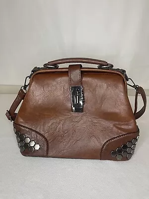 Vintage Brown Honeycomb Rivets Crossbody Handbag  • $34.99