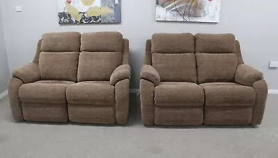 G Plan Kingsbury Victoria Ginger Fabric Power Recline X2 2 Seater Sofas RRP£6478 • £2795