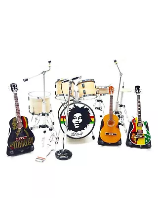Miniature Drum Set 3 Guitars 1 Mic 1:12 Natural Reggae Band Figure Gift Display • $45.50