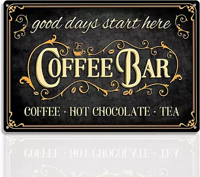 Coffee Bar Sign Hot Chocolate And Tea Vintage Metal Plaque Signs For Kitchen Caf • $17.99