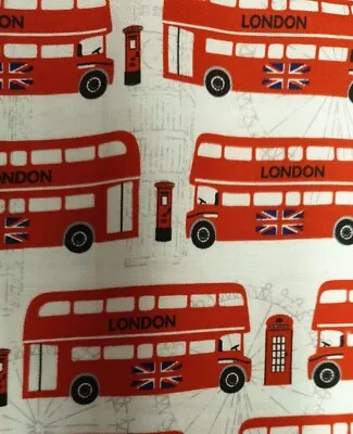 London Buses Fabric UK Fat Quarter 56cm X 50cm 100% Cotton Material Union Jack • £4.49